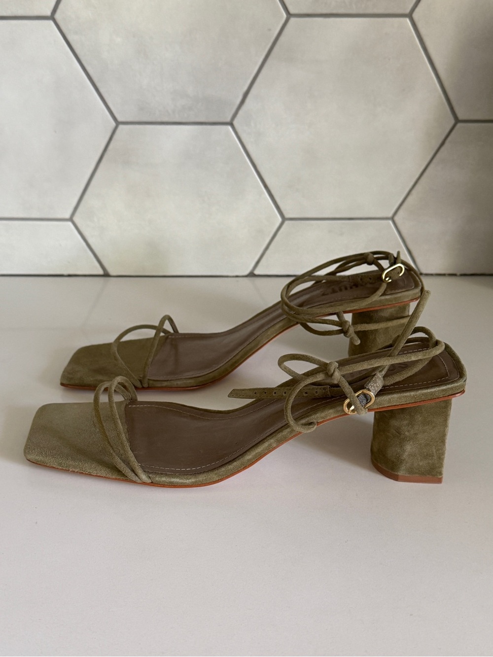Schutz Suede Green Strappy Heel Sandal - Picture 7 of 15